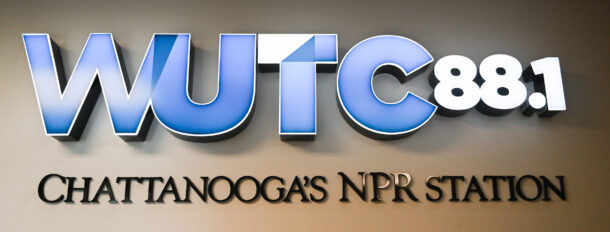 WUTC sign outside the station's offices in the 540 McCallie Ave. building