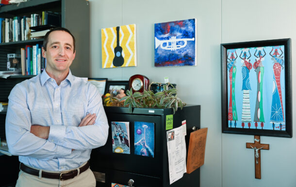Dr. Chris Cunningham, a Guerry Professor and UC Foundation Professor of Psychology, in his 540 McCallie Avenue Building office. Photo by Angela Foster.