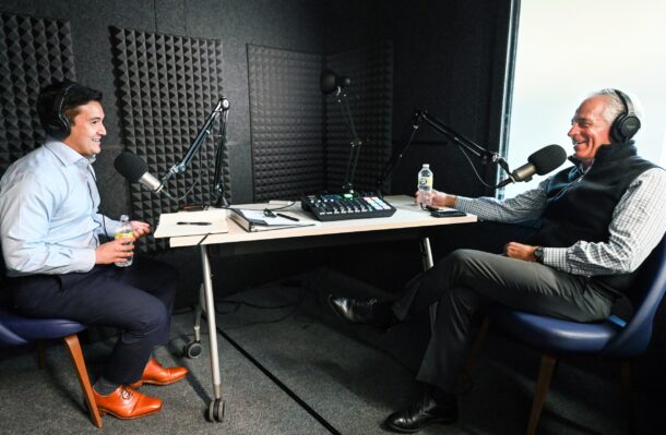 City of Chattanooga Chief of Staff Joda Thongnopnua, left, and former U.S. Sen. Bob Corker sat down for a conversation as part of StoryCorps One Small Step.