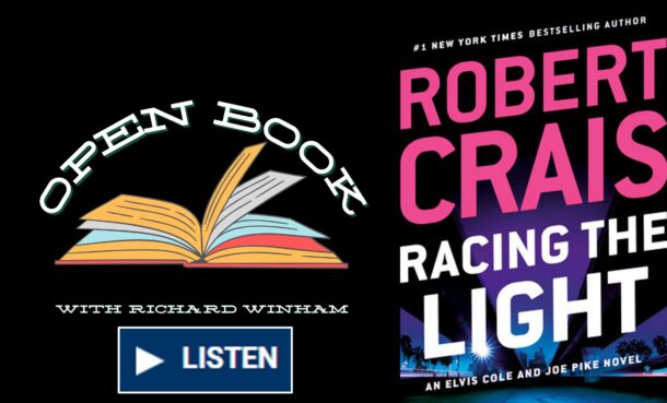 Open Book with Richard Winham logo; book jacket for Robert Crais' book, Racing the Light.