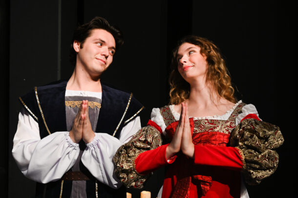 Senior Noah Fernandez, left, and junior Maegan Whitlock play the lead roles in the UTC Theatre Company’s production of “Romeo and Juliet.”