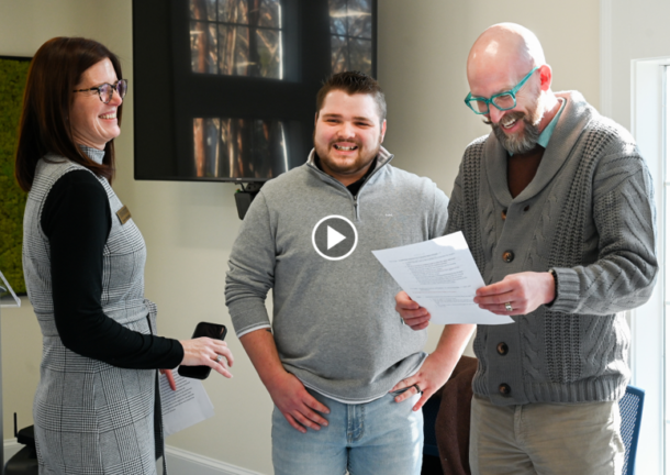 Associate Professor Jessica Etheredge, left, and Interior Architecture and Design students Jacob Ridenour and J.T. Taylor.