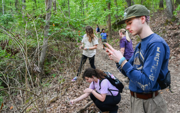 Students in Monica Miles’ Ecology Laboratory 3070 class learned how to use GIS to locate and tag invasive species at Reflection Riding.