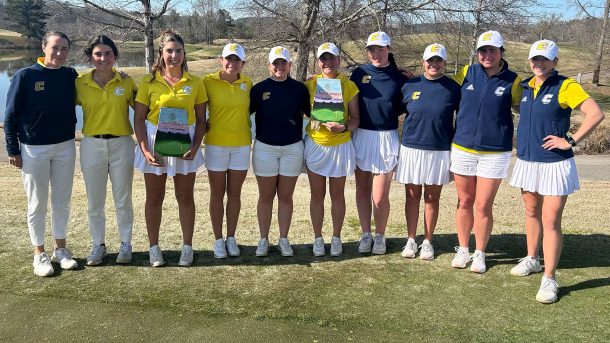 From left:: Coach Colette Murray, Violetta Fernandez-Tagle, Giulia Foresta, Nieves Martin, Kera Healey, Makenzie Cooper, Imogen Rafferty, Alexis Daniel, Carmen Belmonte and Assistant Coach Sarah Busey  (photo credit: Jax State Athletics).