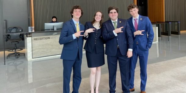 The UTC SMILE Fund team, from left: Ryan Rinker, Ava Kelton, Blade Kisler and Trent “TJ” Lowe (photo by Dr. Hunter Holzhauer).