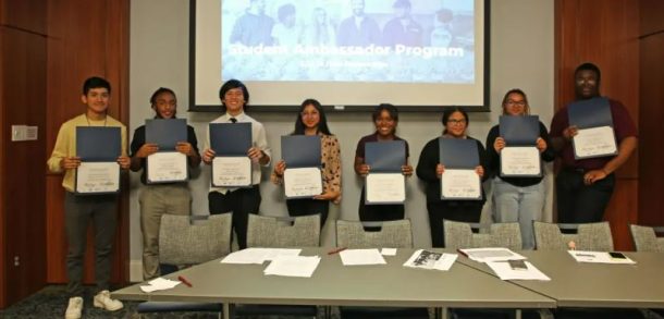 Hamilton County Schools Student Ambassadors Benjamin Rodriguez Cruz (left), Malik Bailey, Bao Hoang, Sindi Gonzalez Larios, Heaven Adkins, Jasmine Moore, Kimora Reid and Jaylin Jordan (photo by Olivia Allen/Hamilton County Schools).