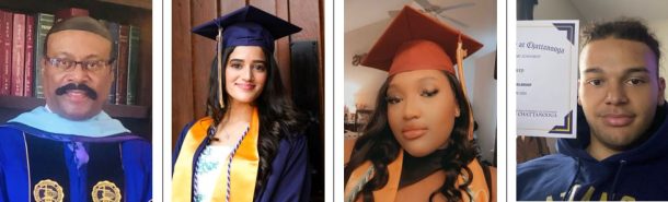 From left: Dr. Richard Brown, December 2023 graduate Fatima Sheikh, and incoming first-year students Shanayla Moore and E'Shawn Massey
