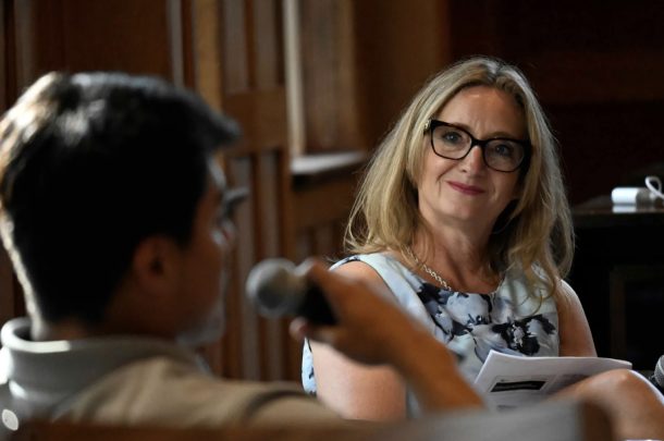 UTC Vice Chancellor for Information Technology Vicki Farnsworth discussed the podcast with host Daniel Duggin. Photo by Taryn Brooks.