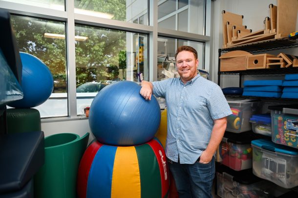 Dr. Derek Liuzzo, pictured in the Department of Physical Therapy’s Functional Mobility Lab in the Mapp Building.