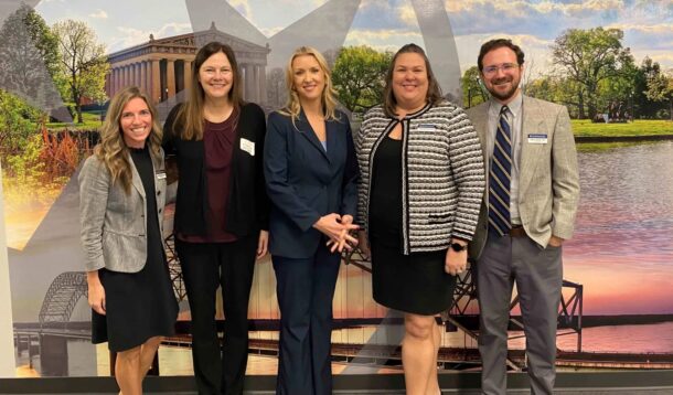 The RAIL System team includes, from left, Dr. Heather Nudd (UTC), Dr. Merilee McCurdy (UT Knoxville), Dr. April Ebbinger (Tennessee Department of Education), Dr. Amanda Hardin (UTC) and Dr. Patrick Morin (UTC).