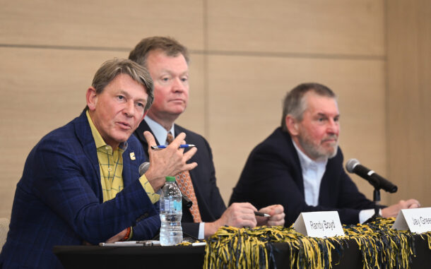 Economics of Sports panelists Randy Boyd (left), Jay Greeson and Dr. Brad R. Humphreys.