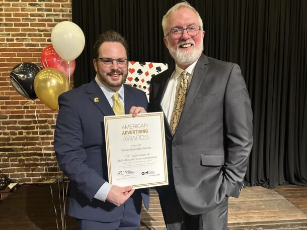 Sam Blevins (left) and Mike Andrews at the 2024-25 American Advertising Awards ceremony.