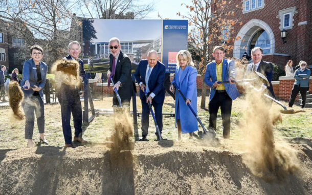 From left: Vice Chancellor for Advancement Kim White, Sen. Bo Watson, Interim Chancellor Robert Dooley, Gary W. Rollins, Kathleen Rollins, UT System President Randy Boyd and Interim Dean of the Gary W. Rollins College of Business Michael Jones.
