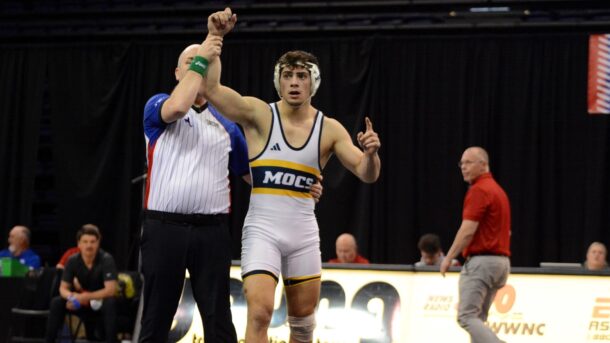 Sergio Desiante (pictured), Noah Castillo and Blake Boarman earned berths in the NCAA Wrestling Championships (photo courtesy of Laura O’Dell/GoMocs.com).