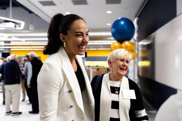UTC women's basketball coach Deandra Schirmer and Movita Steiner. Photo courtesy of UTC Athletics.