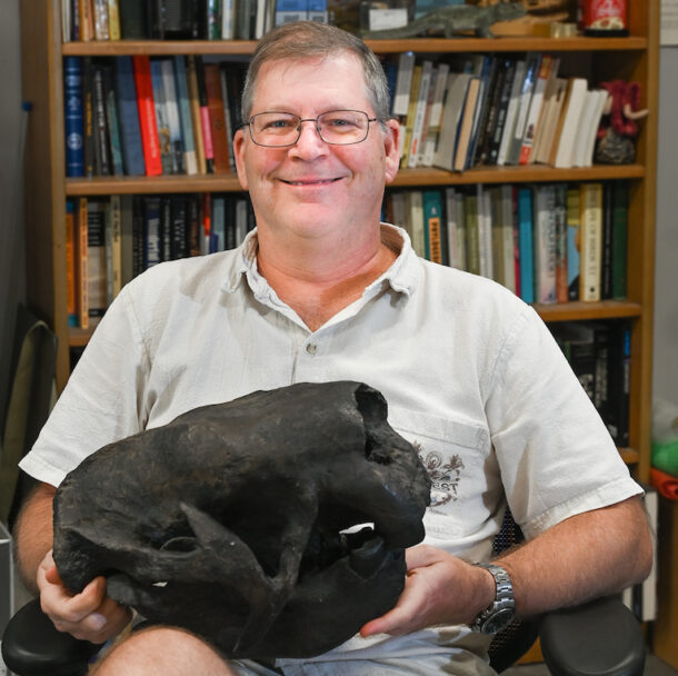 Timothy Gaudin talks, Wednesday, June 7, 2023 about work he does with animal skeletins.