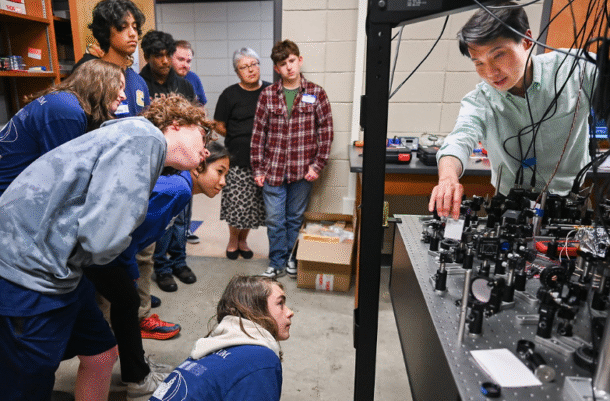 Dr. Tian Li leads a demonstration at UTC's recent Quantum Summer Camp for rising 10th-12th graders. 