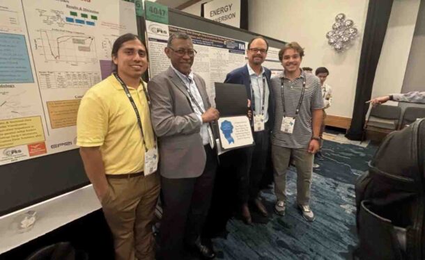 Julio Gonzalez, left, Dr. Abdel Karrar, Mark Bowman and Andrew Adams stand with their IEEE Prize Paper award at the recent IEEE Power & Energy Society General Meeting.
