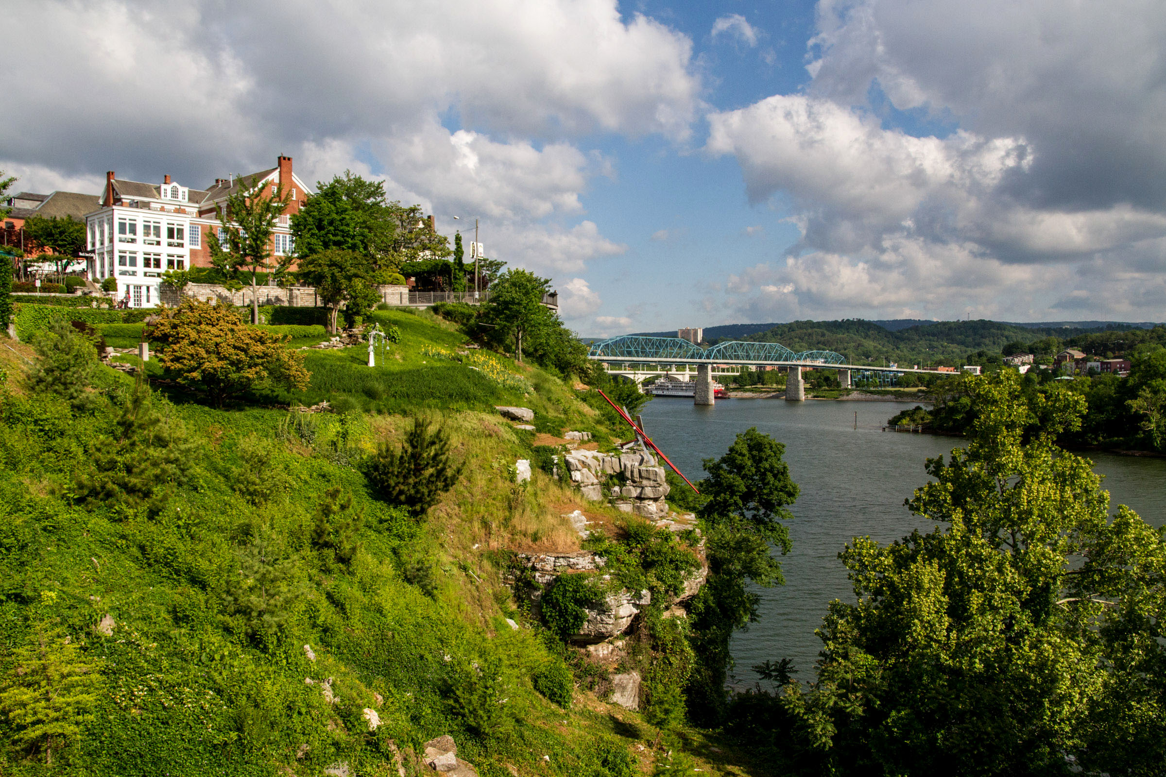 View of the Tennessee River and downtown Chattanooga from the Art District bluff.