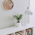 clock and bookshelf