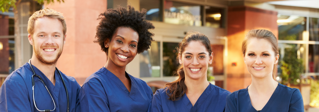 medical professionals in navy scrubs