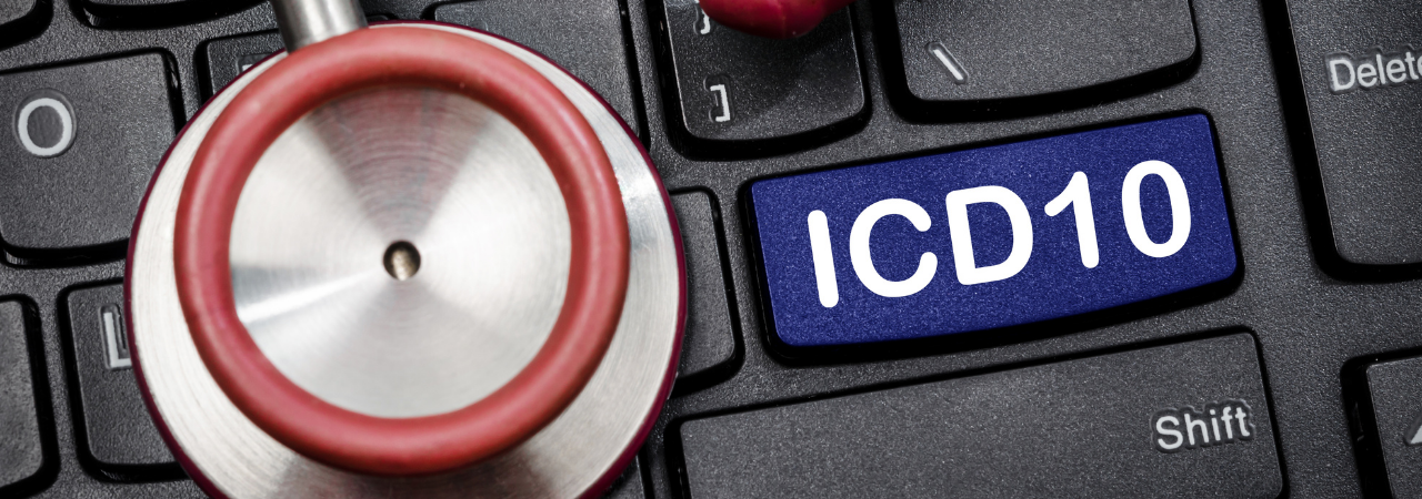 icd10 label on a keyboard with a stethescope