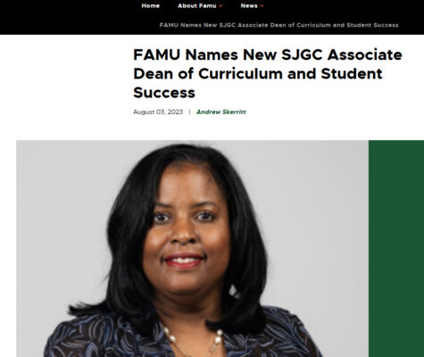 Screen shot of FAMU's web site announcing Dr. McGhee was associate dean. Includes a photograph of Dr. McGhee