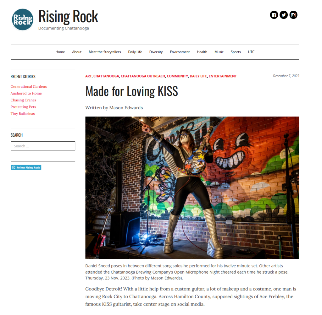 Screenshot of the article "Made for Loving KISS" on RisingRock.net.