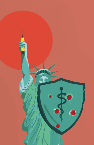 lady liberty with covid shot