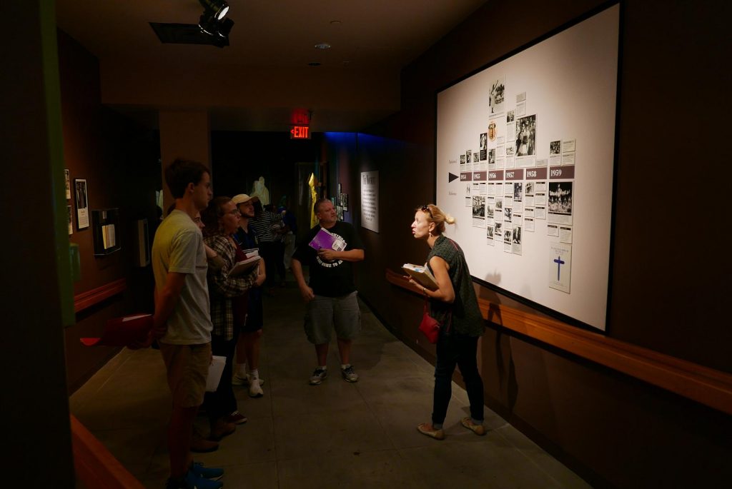 Susan Eckelmann Berghel with students during a civil rights tour in Montgomery.