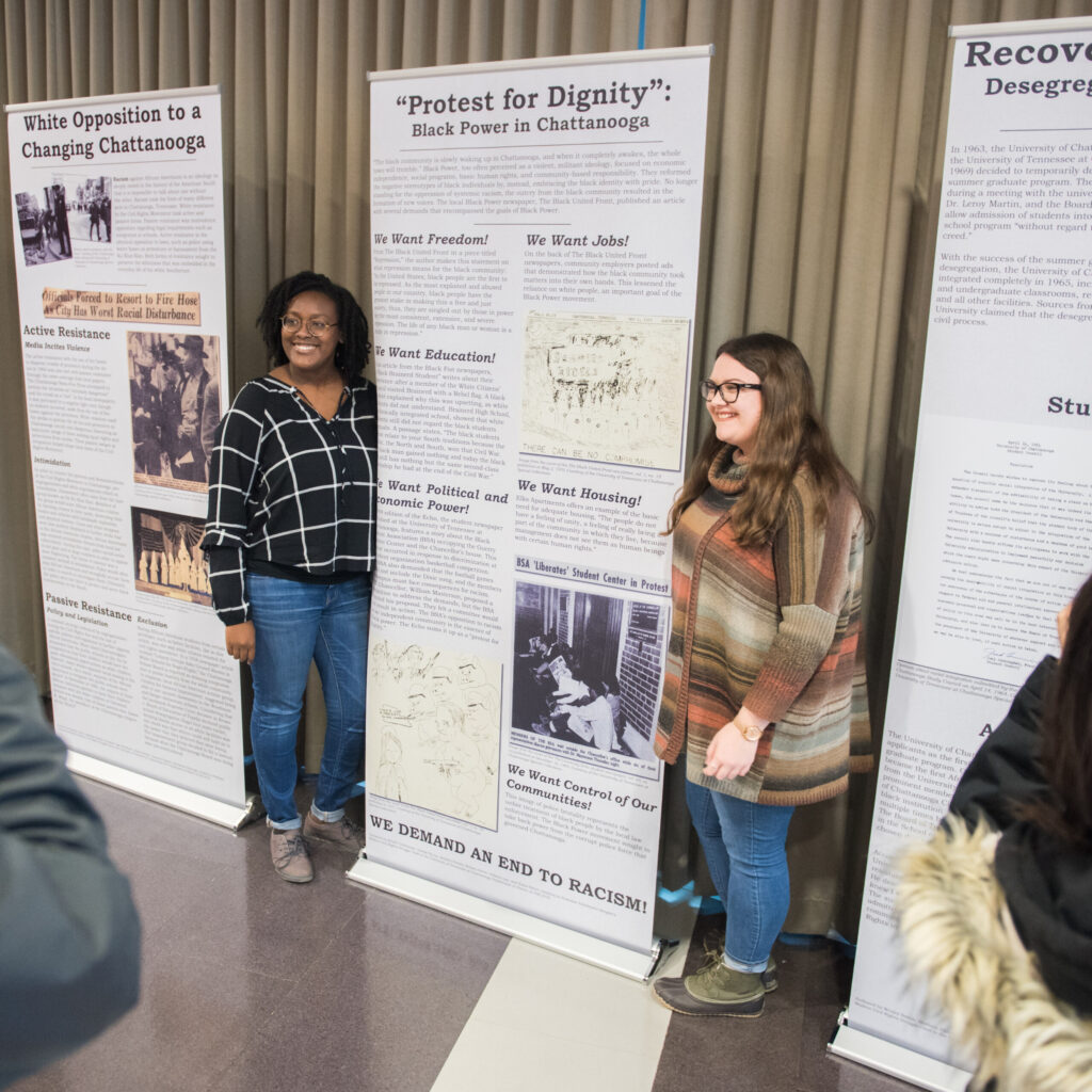 Students present their research during a UTC history class poster session.