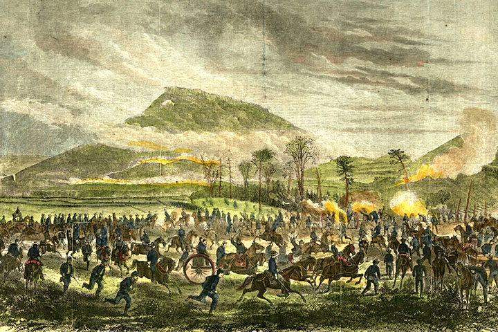 Hand colored engraving published in Harper's Weekly during the American Civil War.