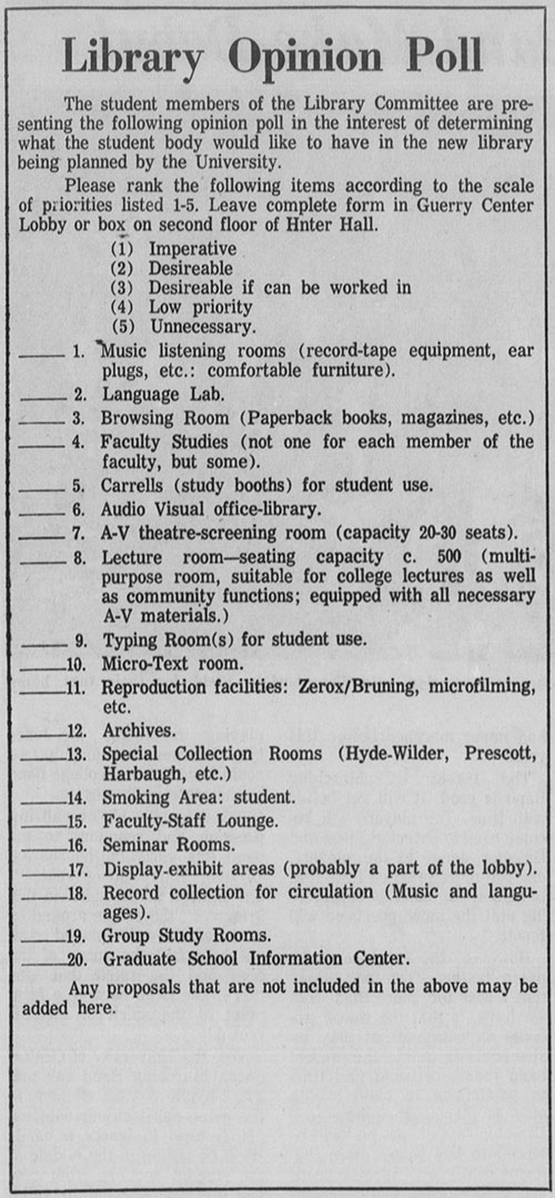 Library Opinion Poll published in the October 13, 1967 issue of the University Echo.