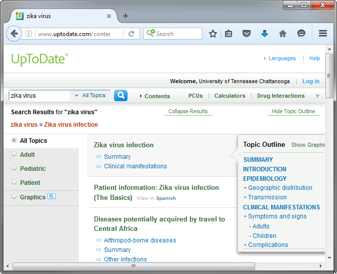 UpToDate interface screenshot