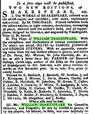Publication of the Works of William Shkespeare