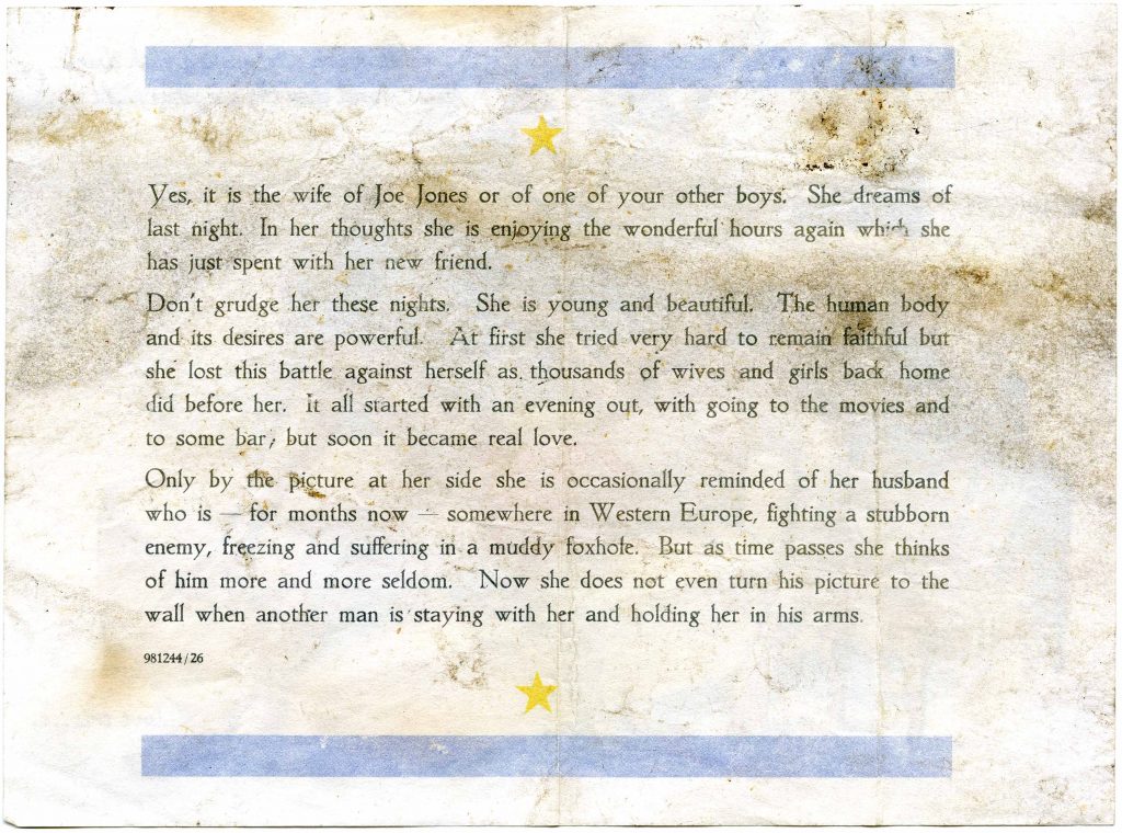 German propaganda enclosed with Thomas R. Jones, Sr. correspondence with Mary Mildred Jones, 1945 March 19. Courtesy of the University of Tennessee at Chattanooga Special Collections