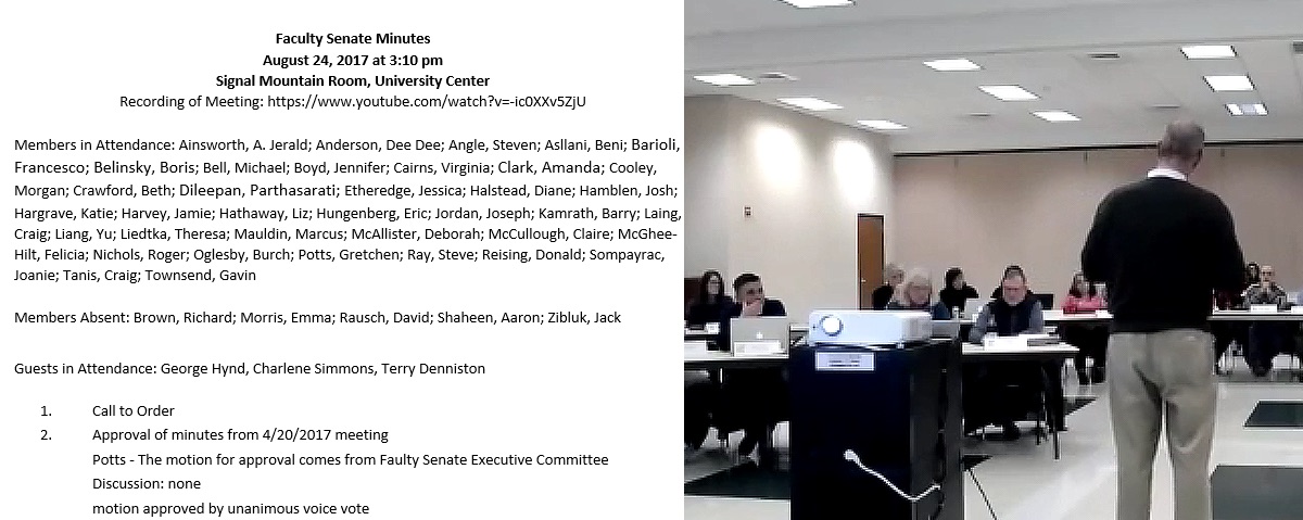 Faculty Senate minutes and meeting.