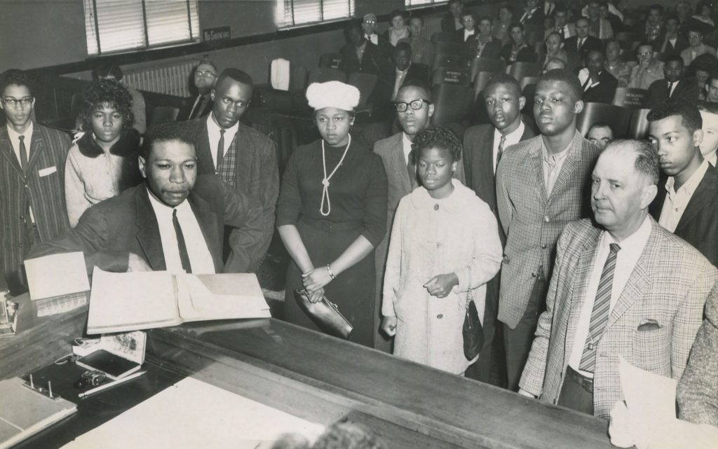 Court proceedings of Howard students involved in the “look-ins” by Jim Mooney. Courtesy of the Chattanooga Public Library and University of Tennessee at Chattanooga Special Collections.