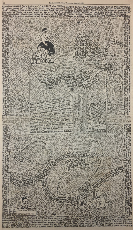 Willy King 1992 New Year's greeting cartoon, 1991