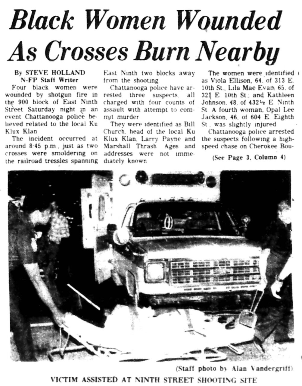 Newspaper article entitled, "“4 Shot on 9th Street.; KKK Linked.”