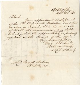 Military commission conferring rank of lieutenant colonel on Garnett Andrews in the Army of the Confederate States of America.