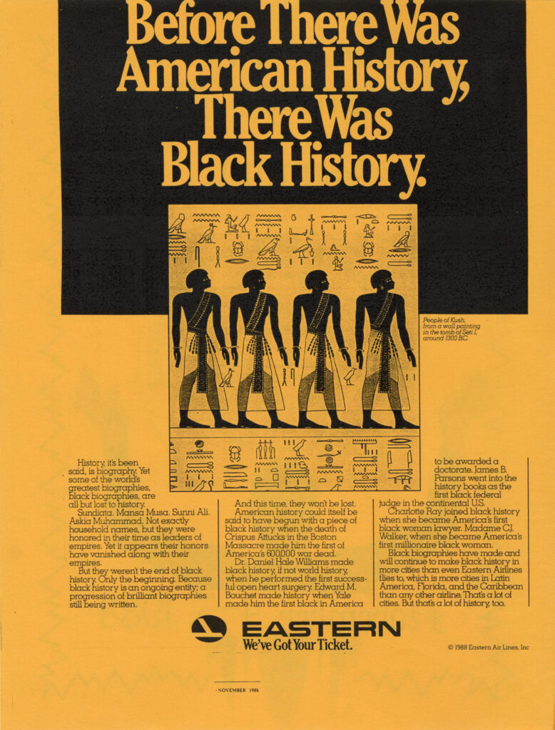 Eastern Airlines Black history advertisement in the 1988 Chattanooga Black Summit pamphlet.