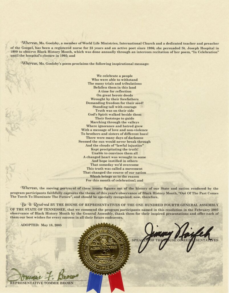 Page two of Tennessee House Resolution No. 122 for the 104th General Assembly to commend the participants in Black History Month.