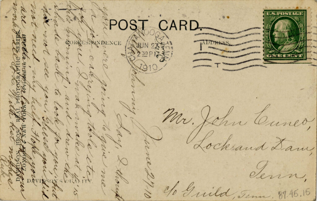 A letter written on the back of postcard.