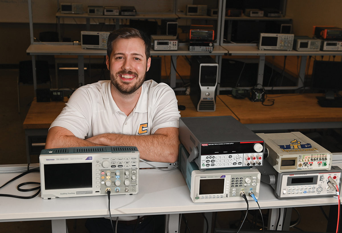 Mark Merritt sits in an electrical engineering lab Thursday, Feb. 6, 2020 in the EMCS.