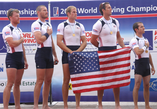 Beery with teammates at World Rowing Championship
