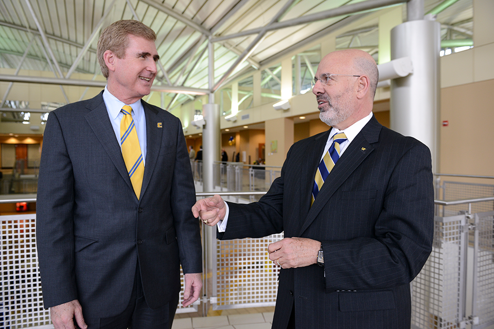 Candid photo of Dr. Steve Angle with UT President, Joe DiPietro