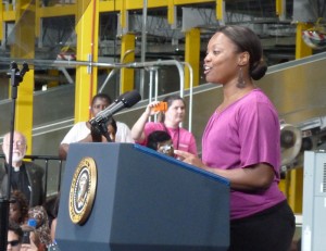Alumna Lydia Flanders Introduces President Obama