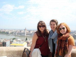 Lindsey Layman, Hayley Little, & Libby Boykin, overlooking the Danube with the Parliament Building in Budapest in the background