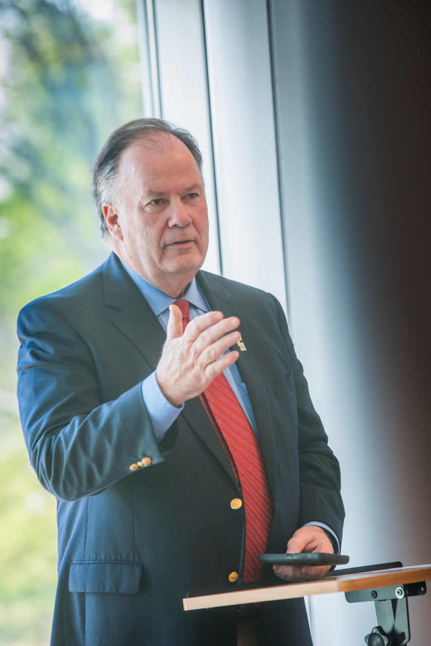 Dennis Haskins speaking at the presentation of his 'Saved by the Bell' scripts to the UTC Library